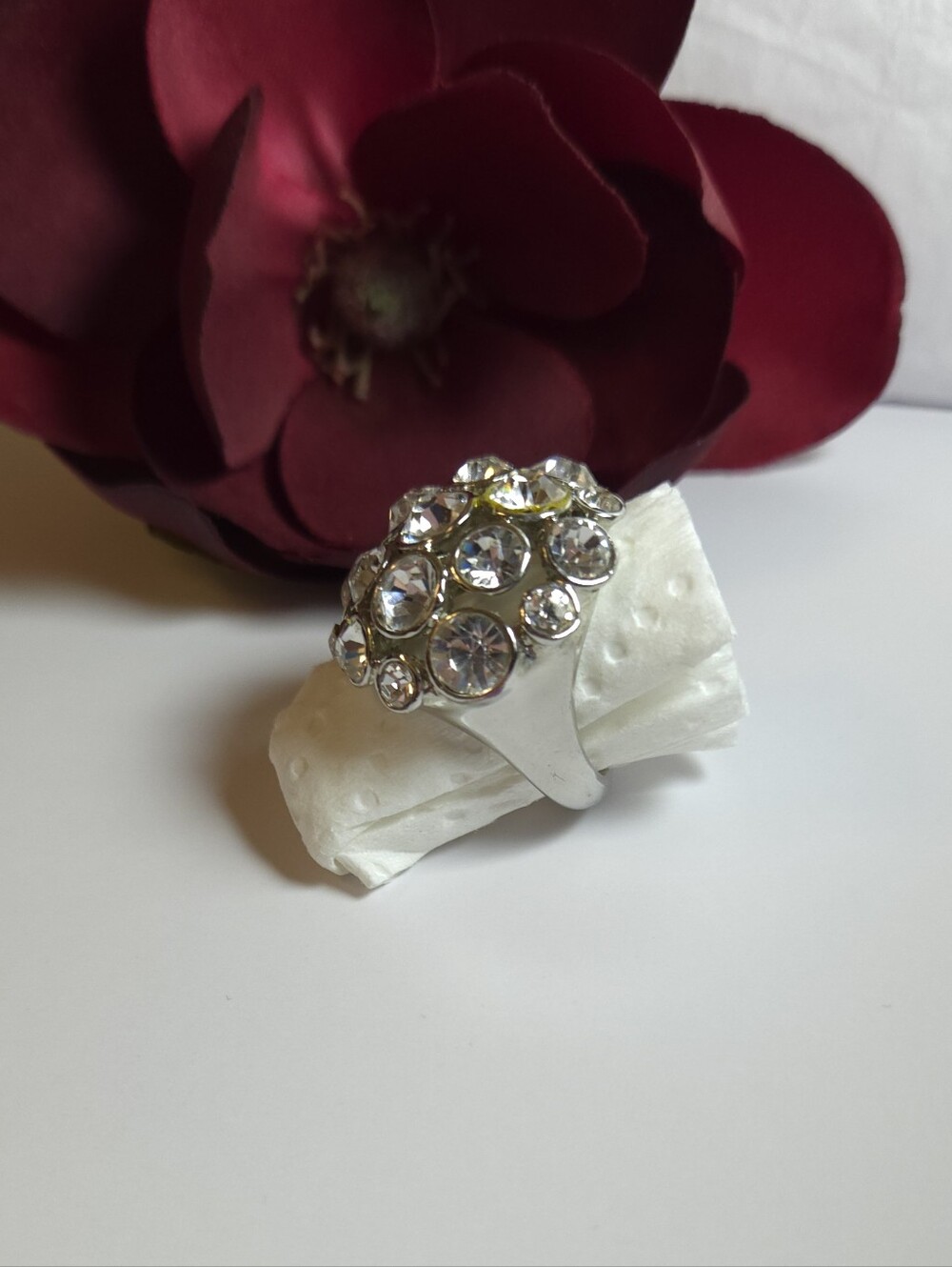 Silver Plated Crystal Cocktail Ring Size 7 Statement Ring - Picture 7 of 8